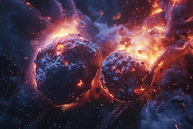 우주에서 위험한 폭발을 일으킨 불타는 운석의 인공지능 생성 이미지