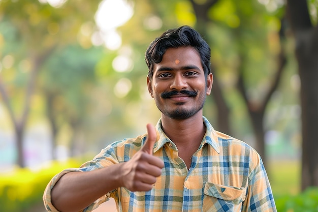 Generative AI Image of Indian Man Giving a Thumb Up with Smiling Expression in Park