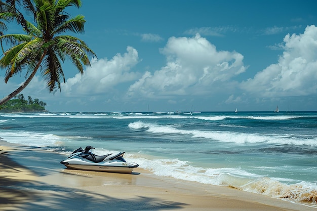 Generative AI Image of Jet Ski by the Beach with Blue Water Wave in Summer