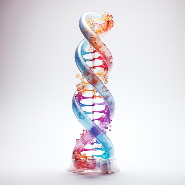 Generative AI Image of Multicolor DNA Structure Model with Molecules on a White Background