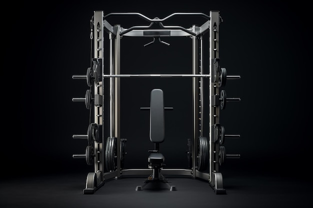 Фото Генеративное ии изображение оборудования спортзала smith machine на черном фоне