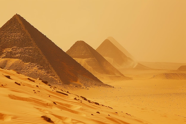 Generative AI Image of Pyramids in the Egyptian Desert with Dusty Air Sand