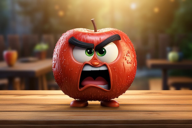 Generative AI Image of Red Apple Fruit Cartoon Character with Screaming Expression