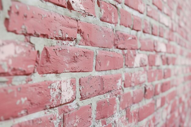거친 질감의 분홍색 벽돌 벽 패턴 배경의 측면 시각의 생성 AI 이미지
