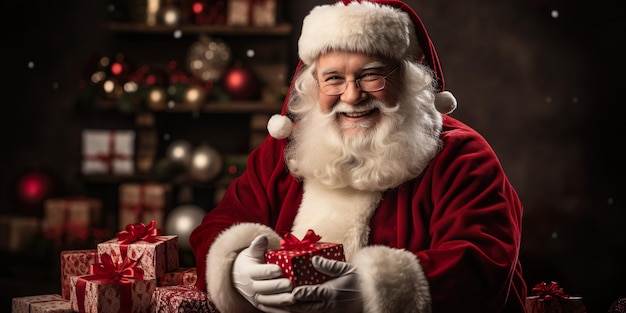 Генеративное AI-изображение улыбающегося Санта-Клауса с длинной белой бородой