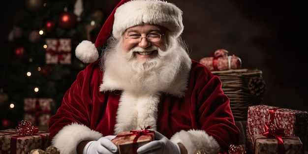 Генеративное AI-изображение улыбающегося Санта-Клауса с длинной белой бородой