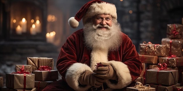 Generative AI image of smiling Santa Claus with long white beard