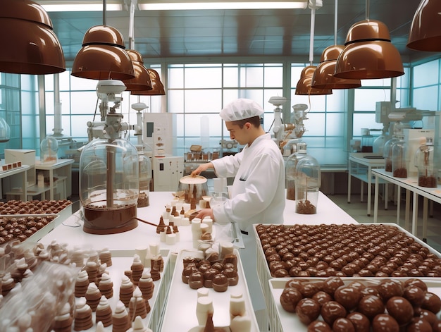 製造中のチョコレート工場の生成AI画像