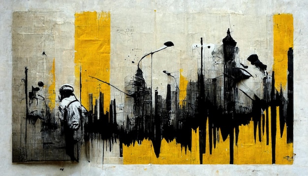 ジェネレーティブ AI インク ブラック ストリート グラフィティ アート テクスチャ紙のビンテージ背景に Banksy にインスパイアされた