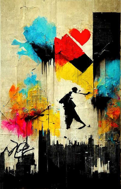 Generative ai ink black street graffiti art on a textured paper vintage background inspired banksy