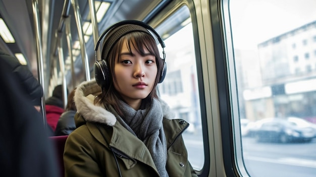 Generative AI is being used by a young woman while she commutes