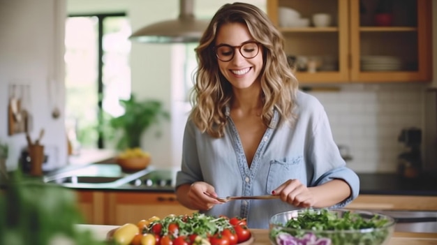 Generative AI is a daydreaming housewife preparing a vegetable salad in the kitchen