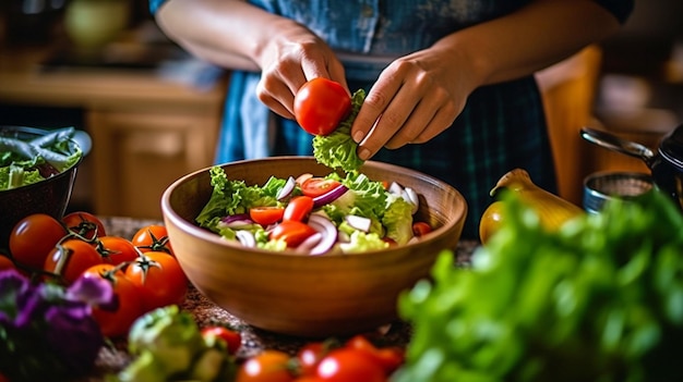 Generative AI is a daydreaming housewife preparing a vegetable salad in the kitchen