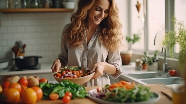 Generative AI is a daydreaming housewife preparing a vegetable salad in the kitchen