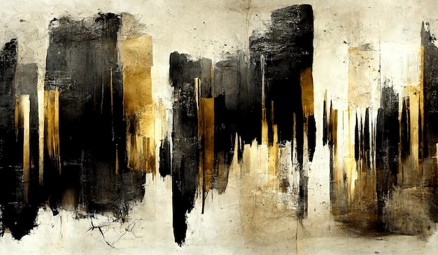 Generative AI Ivory golden and black watercolor abstract painted background Ink black