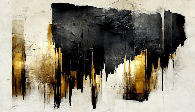 Generative AI Ivory golden and black watercolor abstract painted background Ink black