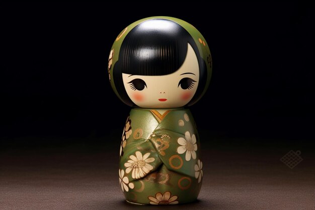 Generative ai Japanese kokeshi doll with short hair and kimono