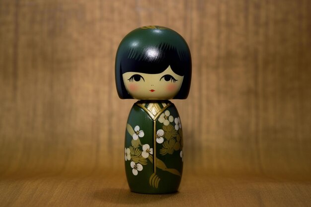 Foto generativa ai bambola kokeshi giapponese con i capelli corti e il kimono