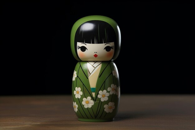 Generative ai Japanese kokeshi doll with short hair and kimono