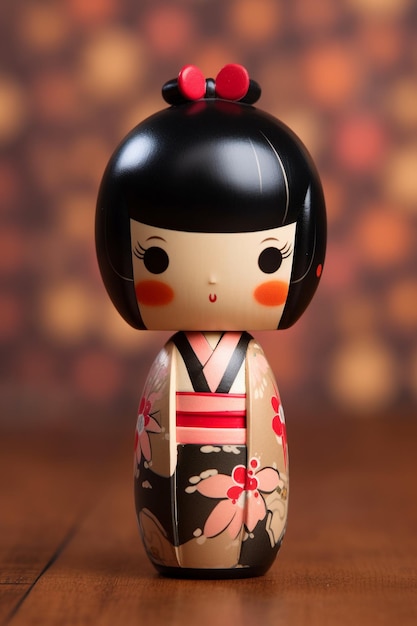 Photo generative ai japanese kokeshi doll with short hair and kimono