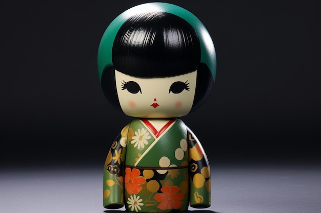 Photo generative ai japanese kokeshi doll with short hair and kimono
