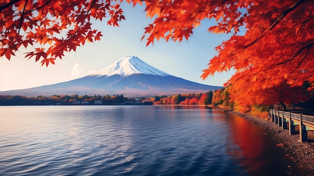 Photo generative ai japans autumn leaves lake fuji and its peaks stock photos