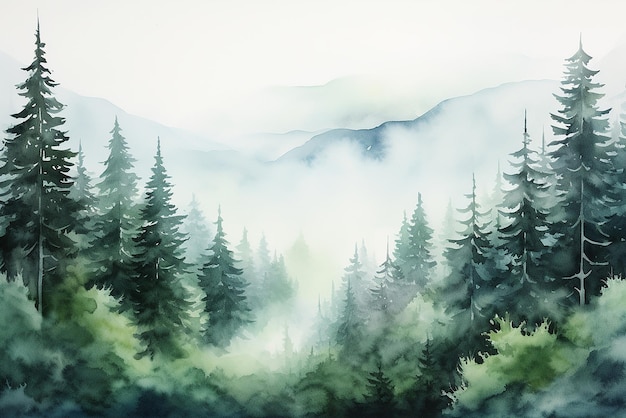 Generative AI a landscape of a forest created in watercolor