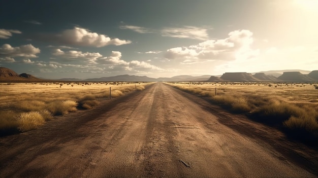 生成 AI 風景孤独な道路山田舎側の写実的な水平イラスト