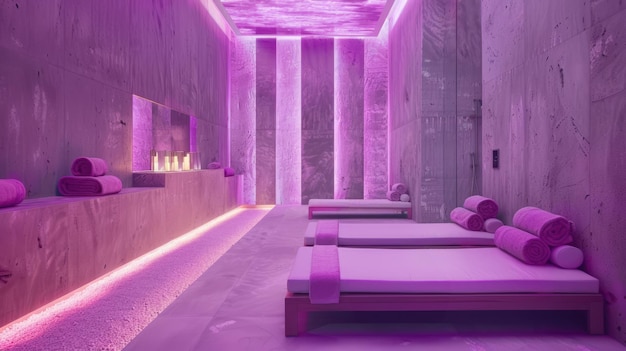 Photo generative ai lounge spa salon room in neon colors chromotherapy relax interior