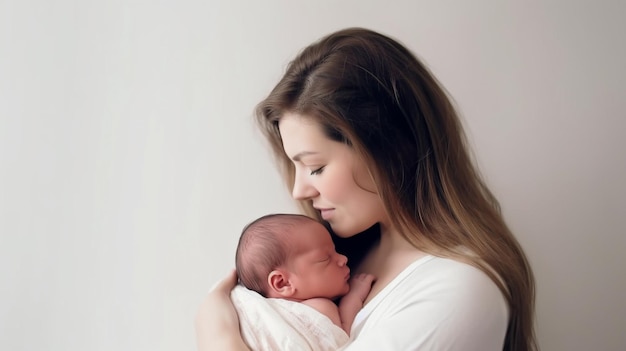 ジェネレーティブ AI と新生児を運ぶ愛情深い母親