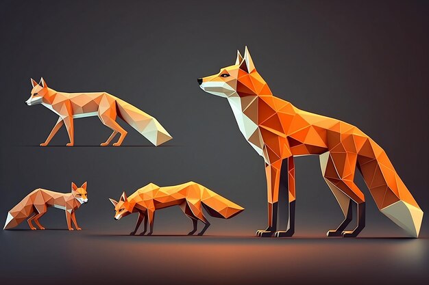 単色の背景にキツネのジェネレーティブ ai lowpoly イラスト