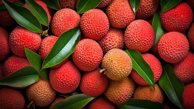 Generative AI Macro Fresh Juicy of lychee fruit background Closeup photo summer Thailand food