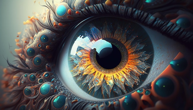 Generative AI Macro human open eye with makeup fantasy photorealistic horizontal illustration