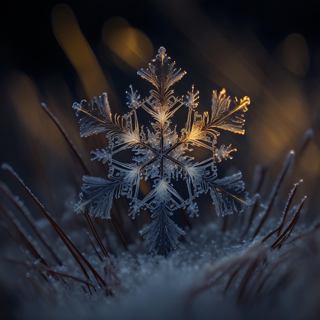 Generative ai macro illustration hyperrealistic snowflake