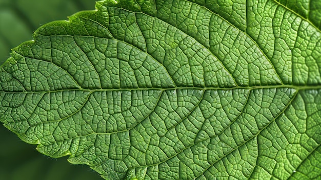 녹색 잎 정맥의 생성적 AI 매크로 텍스처 녹색 단풍 텍스처 생태 배경