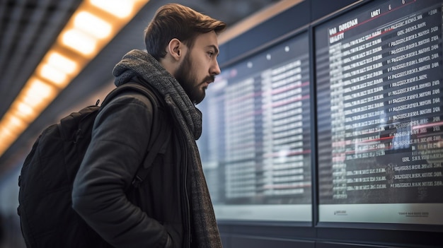 Generative AI a man near the flight schedule