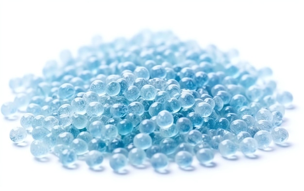 Photo generative ai many bight blue granules of polypropylene polyamide background plastic and polymer