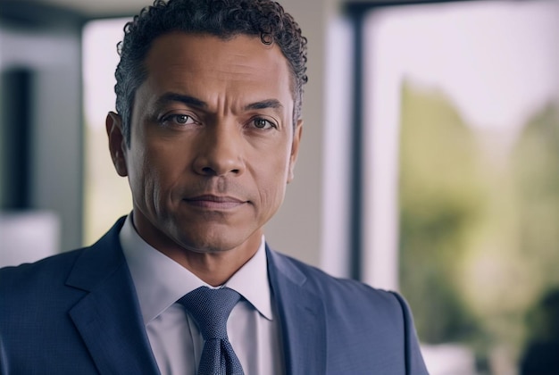 Generative ai middle age mixed race businessman posing office confident looking camera