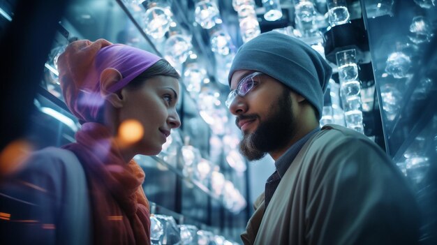 Generative ai middle eastern couple of scientist working on futuristic laboratory