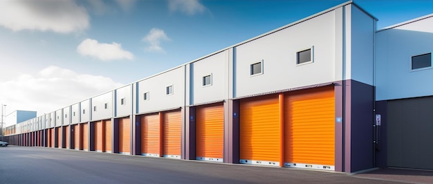 Photo generative ai mini colorful metal self storage facilities rental units warehouse exterior