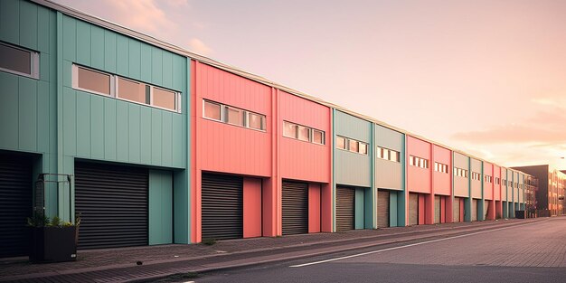 Photo generative ai mini colorful metal self storage facilities rental units warehouse exterior