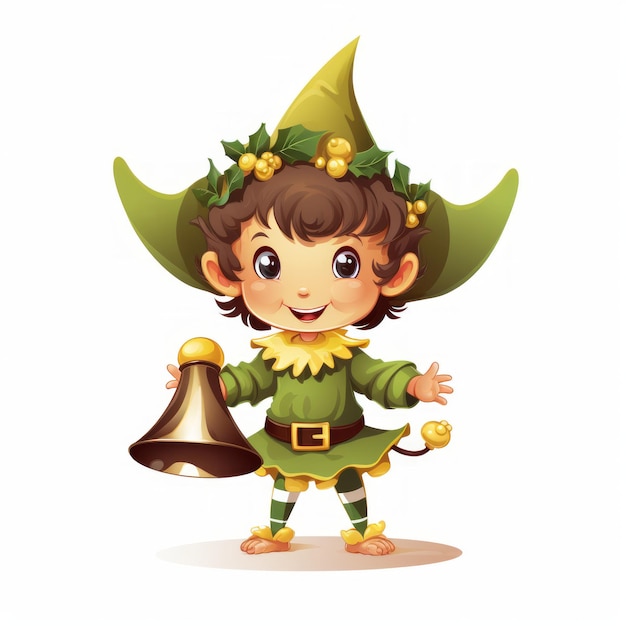 Generative AI A mischievous elf with pointy ears and a jingling bell hat holding a tiny gift