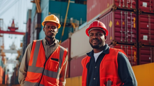 Photo generative ai and multiethnic men working at a port