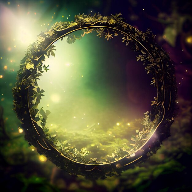 Generative AI Mystical Forest Enchanted Bokeh Border for Fantasy Designs