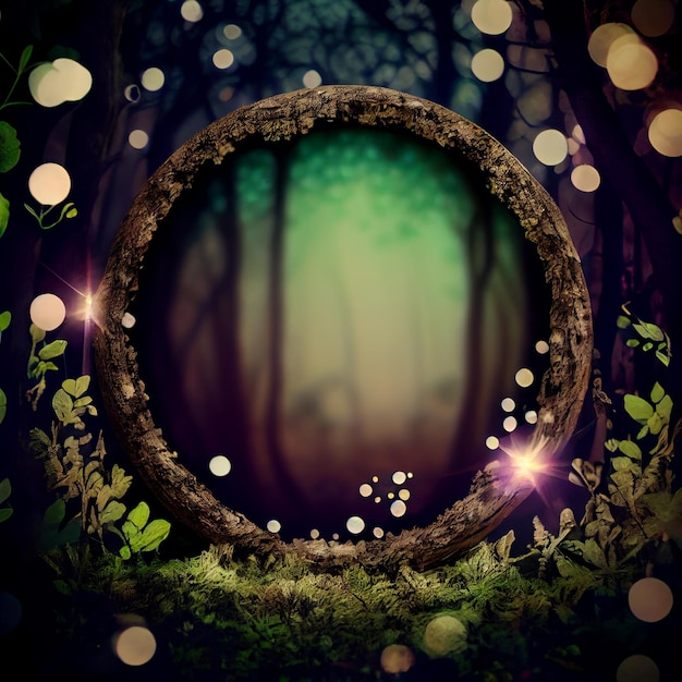 Photo generative ai mystical forest enchanted bokeh border for fantasy designs