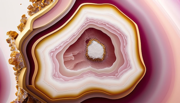 Generative AI natural volcanic agate stones closeup light pink magenta and golden texture