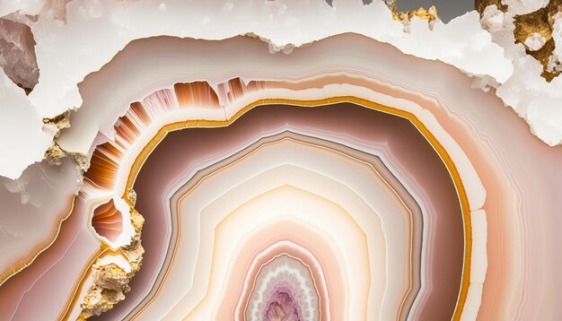 Generative AI natural volcanic agate stones closeup light pink magenta and golden texture