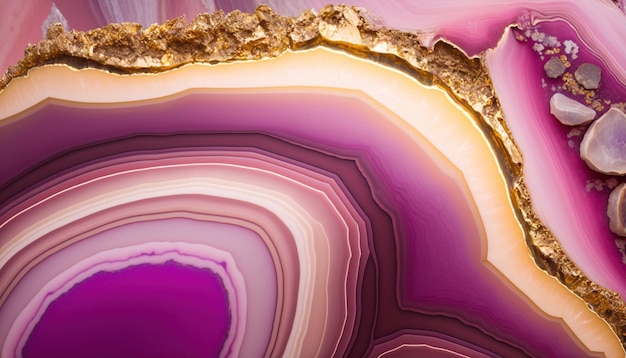 Generative AI natural volcanic agate stones closeup light pink magenta and golden texture