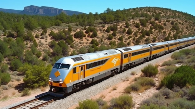 Генеративный AI New Mexico Rail Runner Express пригородных поездов железных дорог в окрестностях Санта-Фе