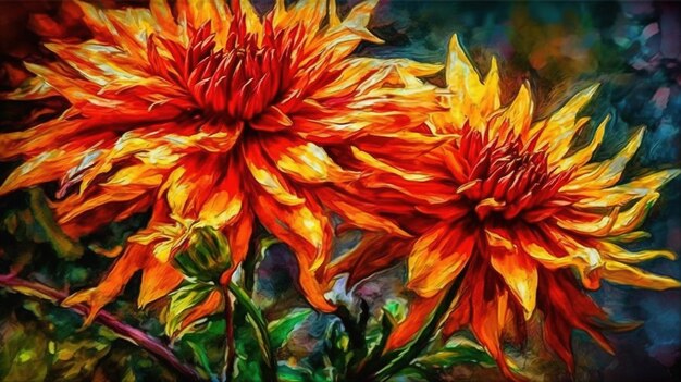 Generative ai dipinto ad olio di fiori primaverili su tela bellissimi fiori colorati astratti